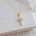 Faithlyn Cz Cross Necklace Gold Plated 925 Sterling Silver 8X13MM 45CM Chain