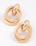 Goldair Gold Textured Doorknocker Stud Earrings
