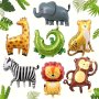 7PCS Safari Animal Balloon Set - Giant Foil Zebra Elephant Monkey Lion Giraffe & Leopard Shapes For Wildlife Themed Birthday Parties