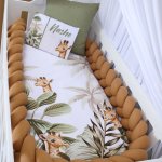 Cot Bumper Braided 3 Strand Golden Brown Tropical Giraffe Set