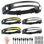 Headlamp Rechargeable 5PACK 230 Wide Beam Head Lamp With 2 Spotlights LED Headlamp With Motion Sensor 5MODE Rechargeable Headlam