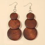 Brown Black Green Color 3-CIRCLE Design Dangle Earrings Retro Elegant Style Wooden Jewelry Trendy Female Gift Fall Winter Ear