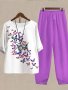 Plus Size Butterfly Print Two-piece Set Casual Crew Neck Short Sleeve Top & Pants Outfits Women's Plus Size Clothing