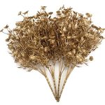 Pasyou Artificial Gold Flowers Plastic Simulation Plants Golden Daisy Leaves Faux Shrubs For Indoor Outdoor Home Garden Planter