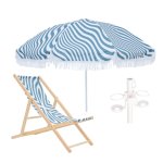2.0M Swirl Umbrella Wooden Recliner Chair & Cup Holder