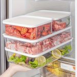 Set Of 4 Plastic Food Storage Containers 1200ML/42OZ - Bpa-free Multi-purpose Stackable Reusable Fridge Organizer Bins With Lids