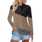 Polo Shirts For Womens V Neck Lapel Long Sleeve Tops With Collar Button Fall Loose Golf Casual Business Tunic BLOUSES2-LIGHT Bro