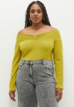 Plus Asymmetrical Off The Shoulder Top - Chartreuse