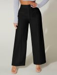 Solid Color Straight Leg Pants Elegant High Waist Button Front Loose Pants For Work & Office Women's Clothing