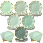 Havawish 48 Pcs Sage Green Scalloped Party Paper Plates And Napkins Cocktail Disposable 8" Sage Green Dessert Paper Plates With