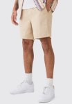 Shorter Length Relaxed Fit Elasticated Waist Chino Shorts In Stone - Stone