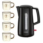 Bosch - Compact Cordless Kettle & Ceramic Mugs 330ML - Pack Of 4