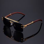 Frameless Fashion Glasses For Men And Women Anti-reflective PC Lens Metal Frame Wood Grain Detail Leopard Embellishment Uv Prote