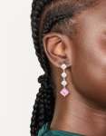 Silver Pink Cubic Zirconia Rhombus Drop Earrings