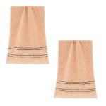 2 Pack - Soft Luxury Towel With Contrast Stripe Border - Coffee Brown