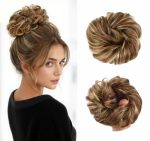 Ytbyt 35G Medium-thick Messy Bun Hair Piece Wavy Curly Synthetic Chignon Scrunchie Ponytail Extension For Women 86H10 Light Blon