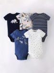 5PCS Baby Boys Cute Cartoon Graphic Print Short Sleeve Onesie Set Clothes For Summer