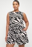 Edit Tie Front Printed Pull On Shorts - Black Ecru ZEBRA1