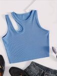 Cut Out Crew Neck Tank Top Casual Sleeveless Crop Top For Spring & Summer Women's Clothing