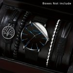 5PCS SET Men's Fashion Sports Business Stainless Steel Mesh Strap Quartz Watch & Bracelet Men's Gift Set