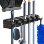 1PC Broom Holder Wall Mounted Garden Tool Organizer Home Laundry Room Closet Shed Garage Organization And Storage Utility Rack 5 Slots & 6 Hooks