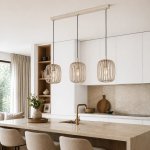Slatted Steel Cage 3 Light Linear Pendant In Cream
