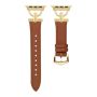 Leather Strap With Gold Metal Accents 46MM For S10 Apple Watch - Brown