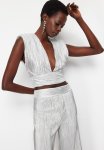V-neck Pleated Blouse - Silver