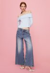 Ribbed Off-the-shoulder Top - Blue