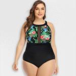 Women's Plus Size Black Fern One-piece Swimwear - 4XL