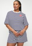 Cotton On Plus So Soft Short Sleeve Jersey Sleep Set - Navy Vision Stripe heart