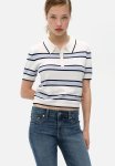 Fine-knit Polo Shirt - Light Blue striped