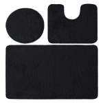 Smte 3 Piece Toilet Seat & Bathroom Mats Set Black With Keychain