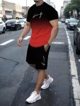 King Signature Men's Two-piece Athletic Outfit: Graduated Color T-Shirt And Shorts - Summer Collection - High-quality King Print