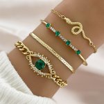 4PCS Snake Shape Chain Bracelet Set Inlaid Shiny Rhinestone Stackable Hand Chain
