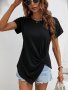 Solid Twist Front T-shirt Elegant Short Sleeve Crew Neck Top For Spring & Summer Women's Clothing