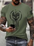 Skeleton Skull And American Flag Pattern T-Shirt With Crew Neck And Short Sleeve Casual And Stylish Tops For Men's Summer Outdoo
