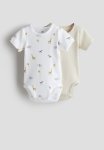 2-PACK Short-sleeved Bodysuits - Light Beige Safari Animals