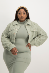 Chloe Cropped Teddy Jacket - Sage - XL