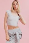 Cropped Ribbed T-Shirt - Grey