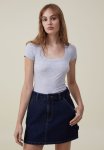Cotton On Staple Rib Scoop Neck Short Sleeve Top - Grey Marle