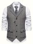 Men's Retro Herringbone Pattern Vest Chic Lapel Single Breasted Dress Waistcoat For Business Banquet