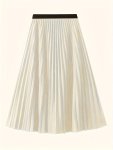 Solid Pleated Hem Skirt Casual Midi Skirt For Spring & Summer Women's Clothing