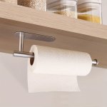 1PC Kitchen Tissue Rack Under Cabinet Metal Roll Self-adhesive Kitchen Storage Rack Can Be Glued Or Screwed Single Hand Operable