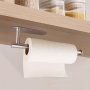 1PC Kitchen Tissue Rack Under Cabinet Metal Roll Self-adhesive Kitchen Storage Rack Can Be Glued Or Screwed Single Hand Operable Towel Holder Under Cabinet