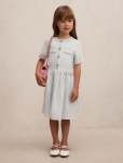 Elsa Girls Pleated Knit Boucle Dress - 10-12 Yrs Soft Blue