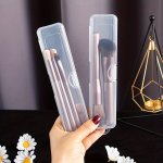 Portable Clear Makeup Brush Holder - Wall-mounted Flip-top Design For Easy Access & Organization