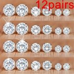 12 Pairs Set Of Tiny Stud Earrings Alloy Jewelry Embellished With Synthetic Gems Elegant Simple Style For Women Valentine's Day