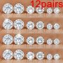 12 Pairs Set Of Tiny Stud Earrings Alloy Jewelry Embellished With Synthetic Gems Elegant Simple Style For Women Valentine's Day Gift