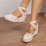 Women's Wedge Heeled Sandals Casual Elastic Band Summer Shoes Comfortable Espadrille Sandals